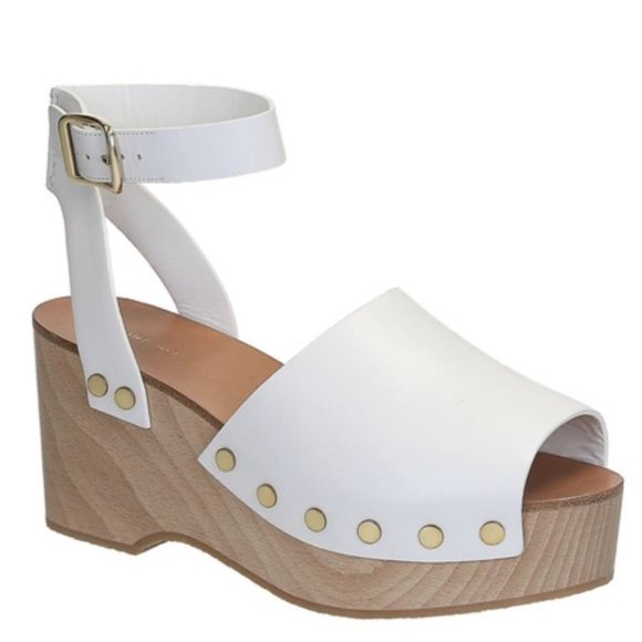 Celine White Leather Platform Sandals - Picture 1 of 10